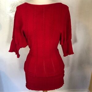 Arden B Red boat neck sweater dress with ruffle hem on sleeves & hem Size Small